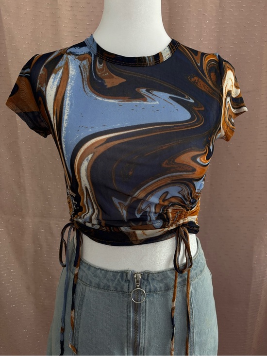 Forever 21 Tops - Forever 21 Marble-Print Ruched Crop Top in Blue & Brown